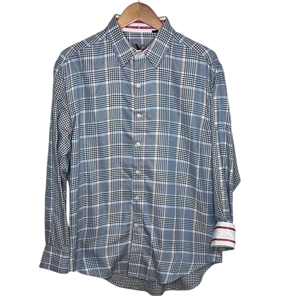 Robert Graham Blue Houndstooth Button Up Dress Shirt Men Size Large - Picture 1 of 7